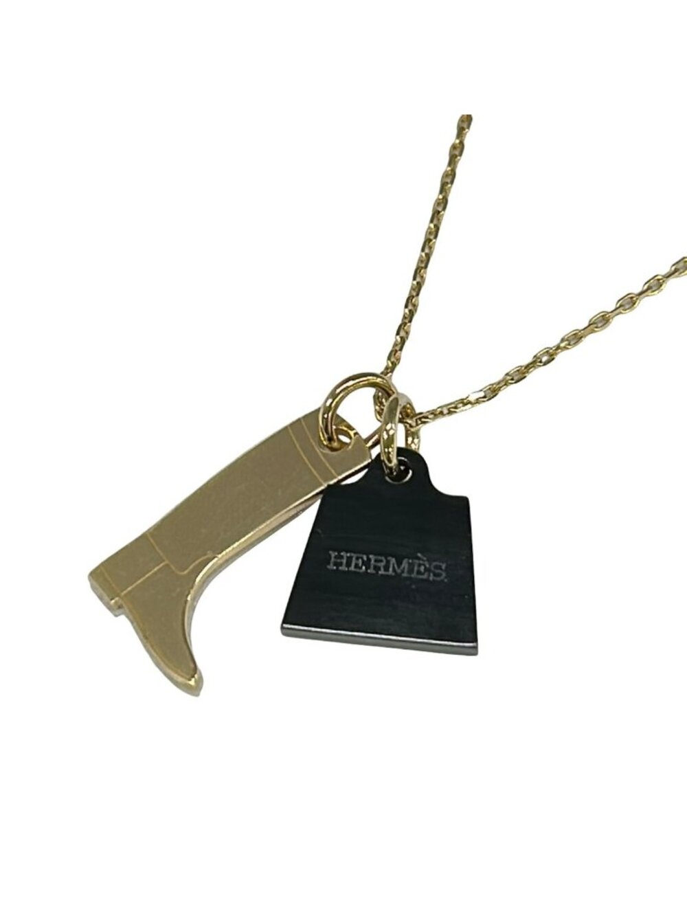 Hermes Necklace Amulette Maroquinier Gold Black